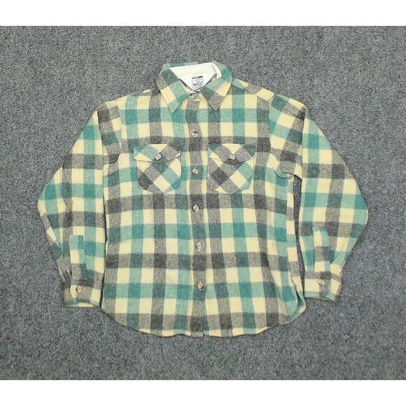 Vintage Woolrich Woman Wool Flannel Shirt Green Plaid Boxy Womens Small Shacket - Picture 3 of 8